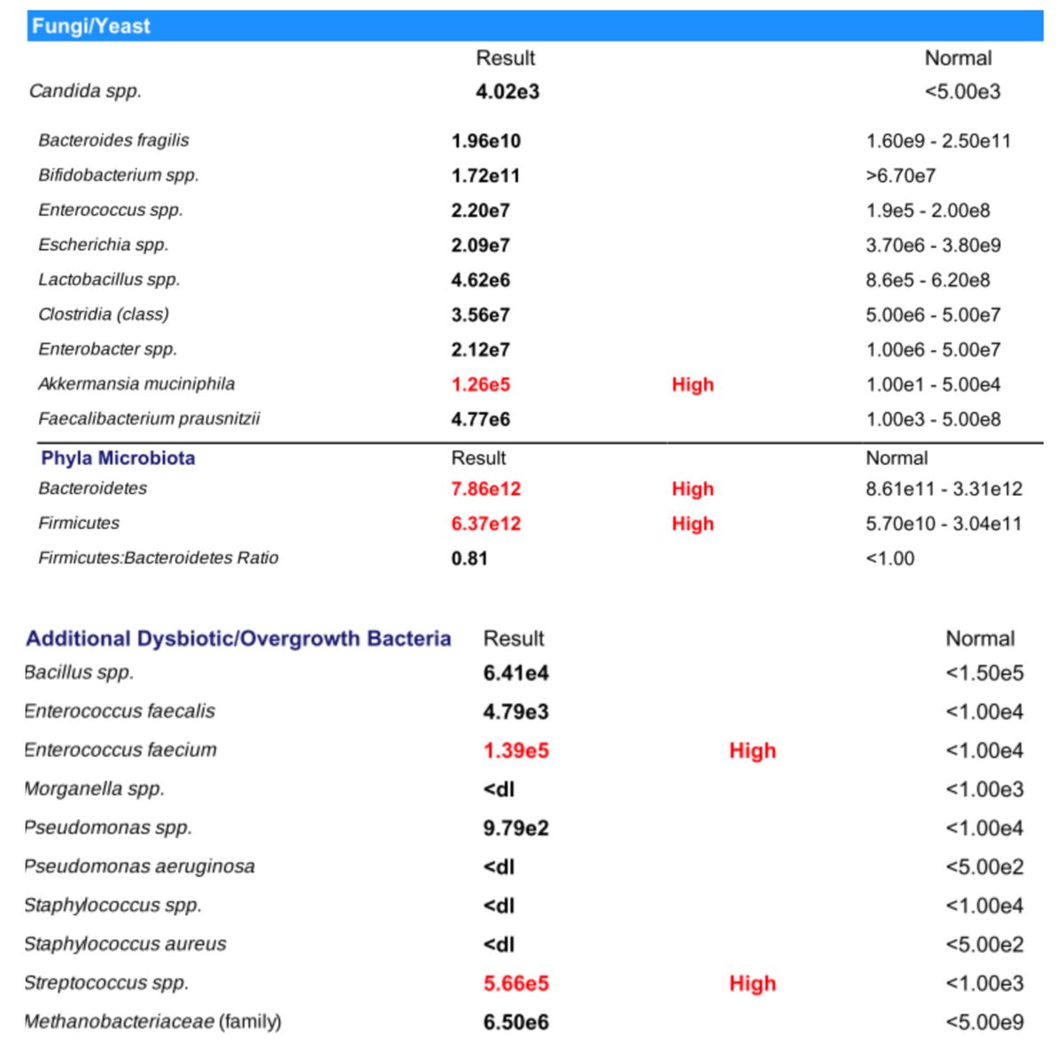 GI-MAP lab results from the GutPersonal gut test